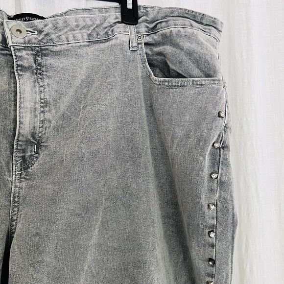 Ashley Stewart Gray & black Patchwork Rhinestone Studded Stretchy Jeans Plus 34 - Picture 3 of 9